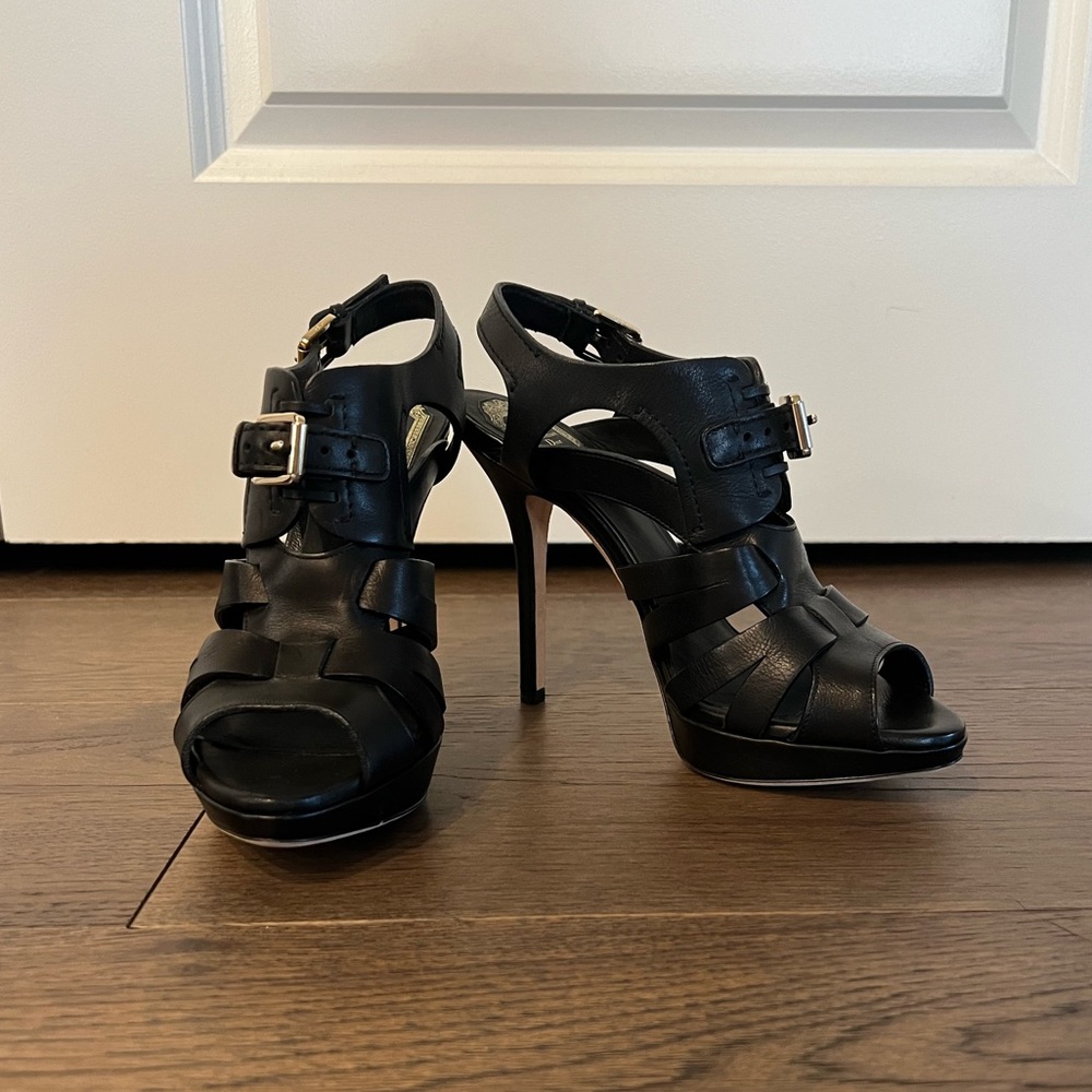 Women's Christian Dior Leather Buckle Stiletto Heels - Black - Size 37 EU 6.5 US